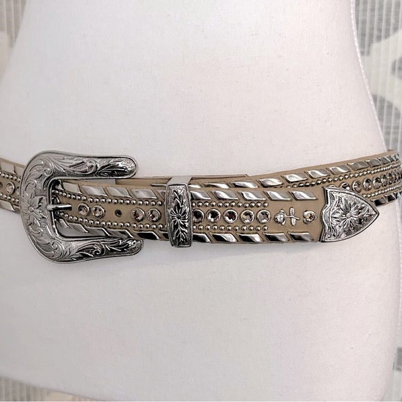 Rare!!! Designer Kippys Swarovski Rhinestone Tan Leather Belt Country Western main image 5